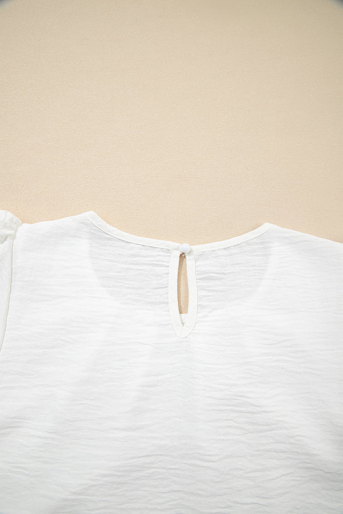 Flounce Sleeve Pleated Textured Blouse - Tops/Blouses & Shirts