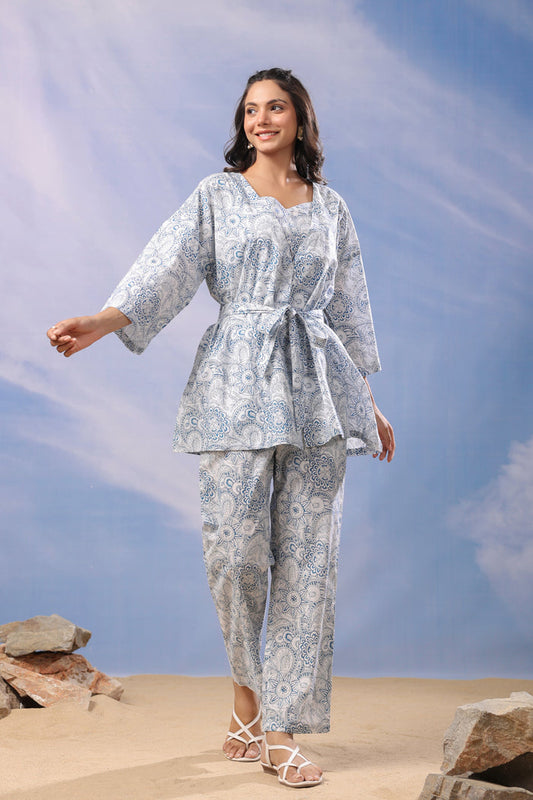 Frosted Elegance Cotton Three Piece Co Ord Set
