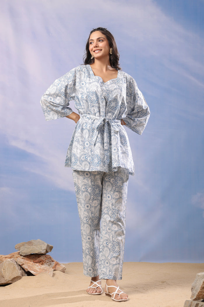 Frosted Elegance Cotton Three Piece Co Ord Set