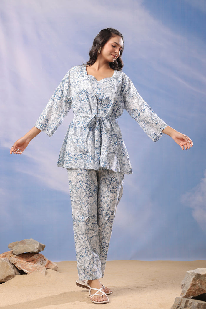 Frosted Elegance Cotton Three Piece Co Ord Set