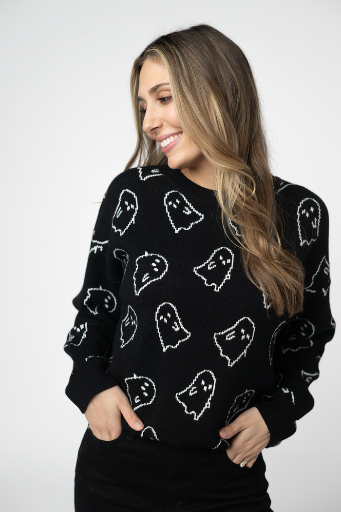 Ghost Pullover Sweater - Midnight Ghosts by Michelle Mae