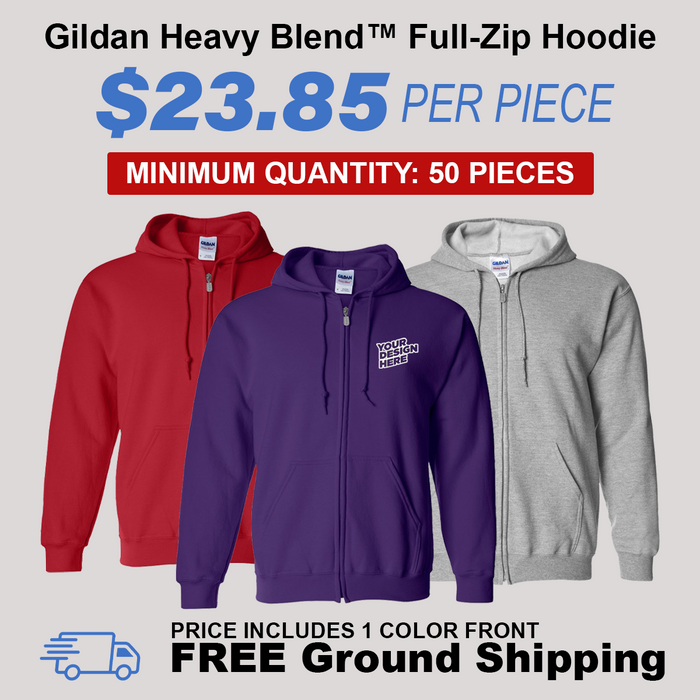 Gildan Heavy Blend Full-Zip Hoodie Package (50 Piece Minimum)