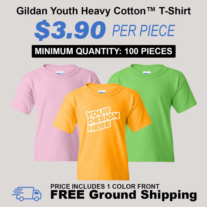 Gildan Heavy Cotton (CHILD SIZES) Youth T-Shirt Package (100 Piece Minimum)
