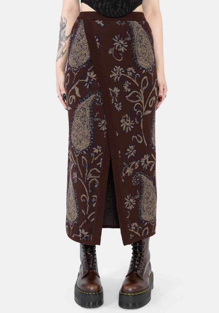 Gillian Cotton Paisley Knit Midi Wrap Skirt