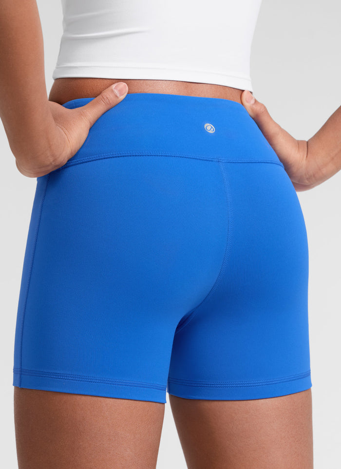 CRZ YOGA Girl's Butterluxe Casual High Rise No Front Seam Biker Shorts Sparkle Blue