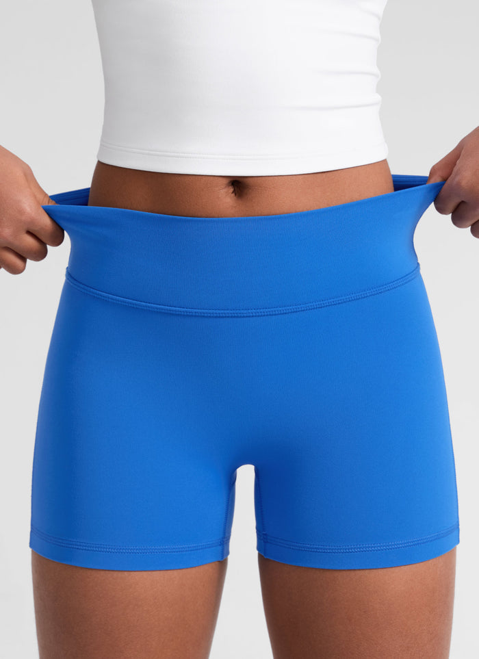 CRZ YOGA Girl's Butterluxe Casual High Rise No Front Seam Biker Shorts Sparkle Blue