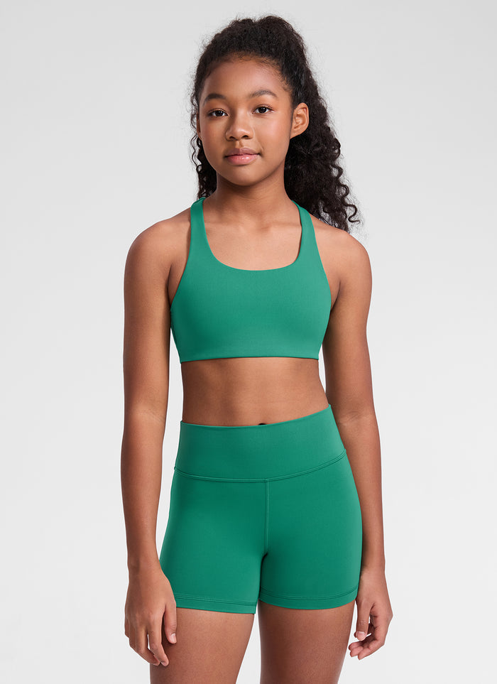 CRZ YOGA Girl's Butterluxe Casual U Neck RacerBack Mold Sports Bra Cascadia Green