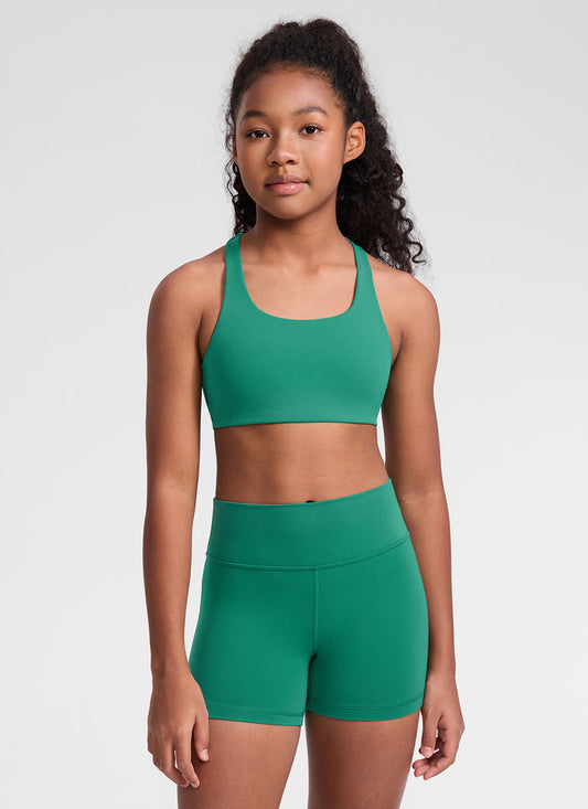 CRZ YOGA Girl's Butterluxe Casual U Neck RacerBack Mold Sports Bra Cascadia Green