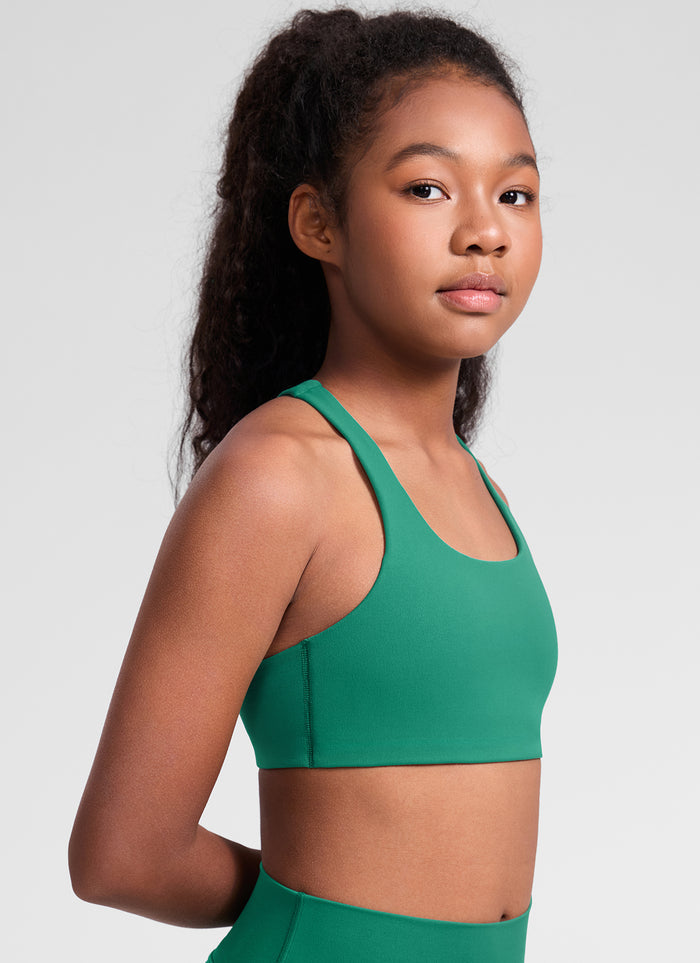 CRZ YOGA Girl's Butterluxe Casual U Neck RacerBack Mold Sports Bra Cascadia Green