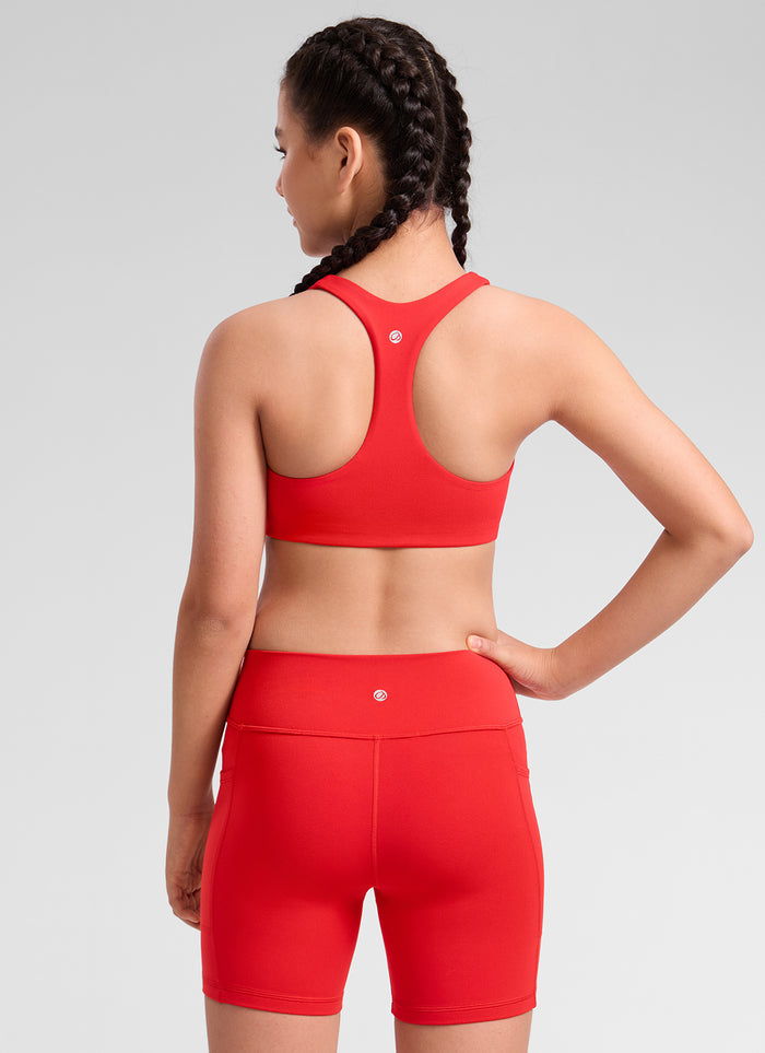 CRZ YOGA Girl's Butterluxe Casual U Neck RacerBack Mold Sports Bra Deep Red