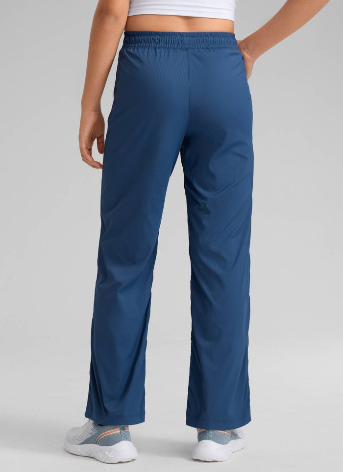 CRZ YOGA Girls Casual Mid Rise Drawstring Straight Leg Pocket Pant Pitch Blue