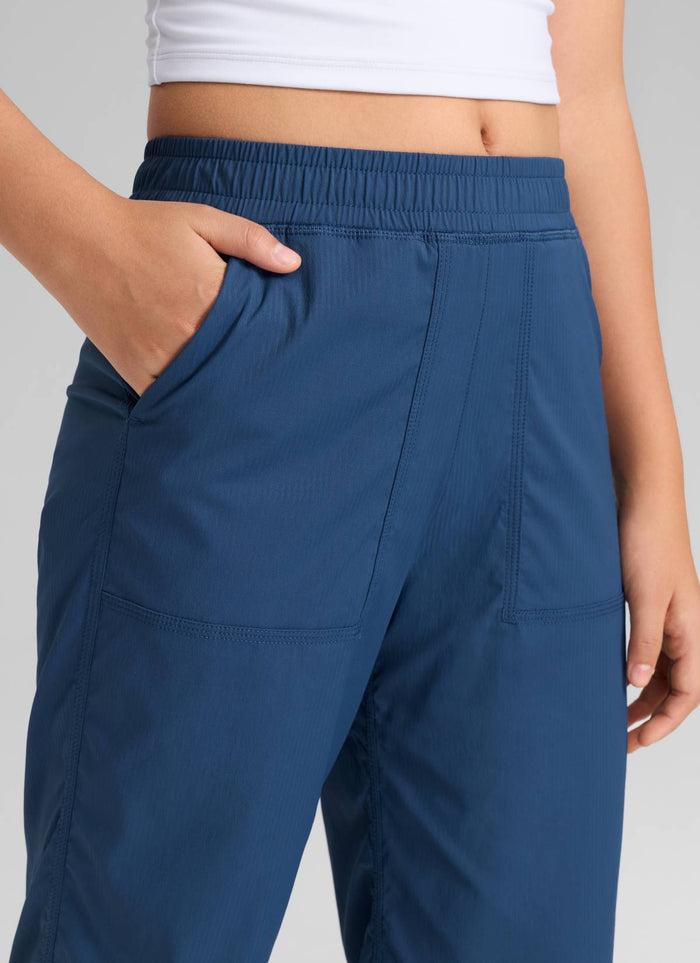 CRZ YOGA Girls Casual Mid Rise Drawstring Straight Leg Pocket Pant Pitch Blue