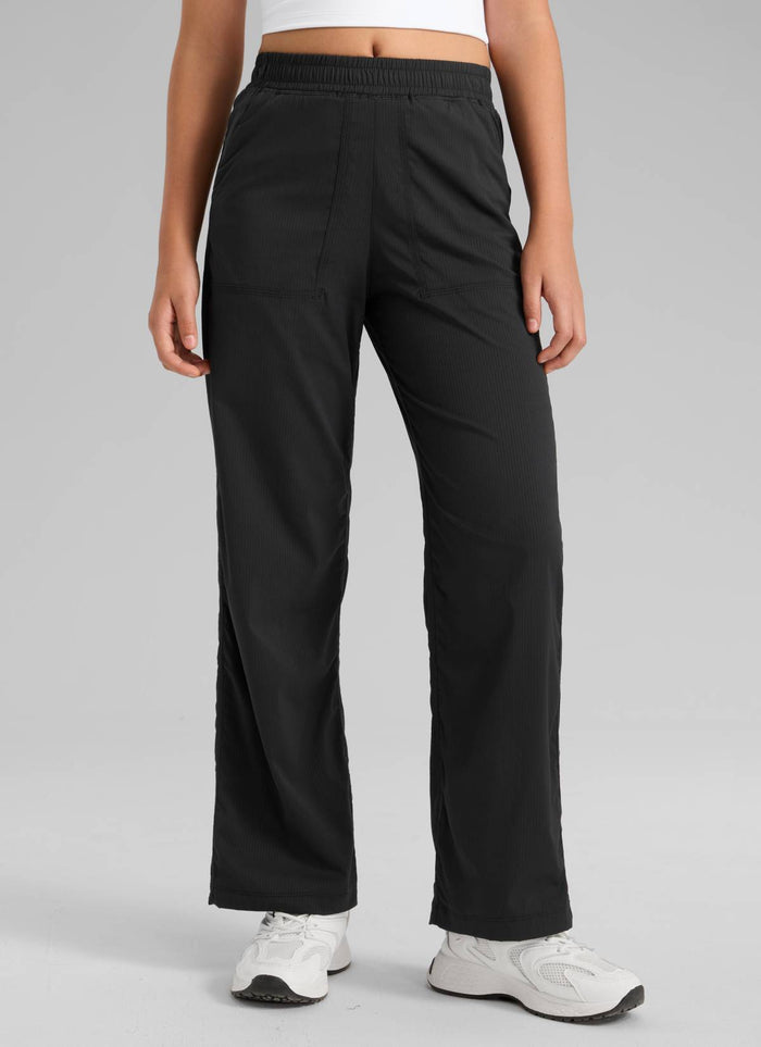 CRZ YOGA Girls Casual Mid Rise Drawstring Straight Leg Pocket Pant Black