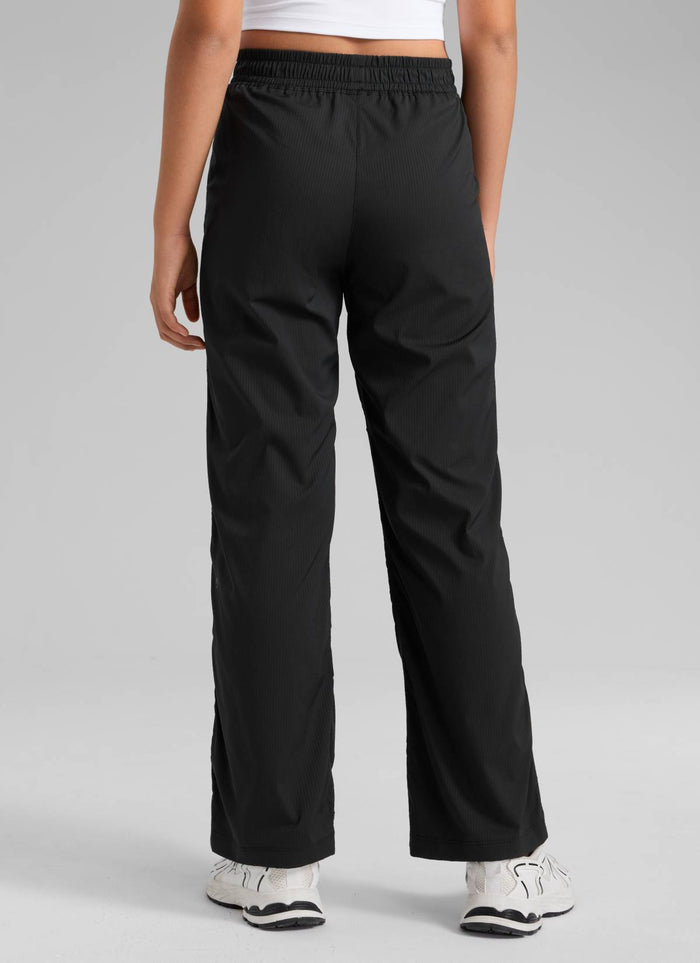 CRZ YOGA Girls Casual Mid Rise Drawstring Straight Leg Pocket Pant Black