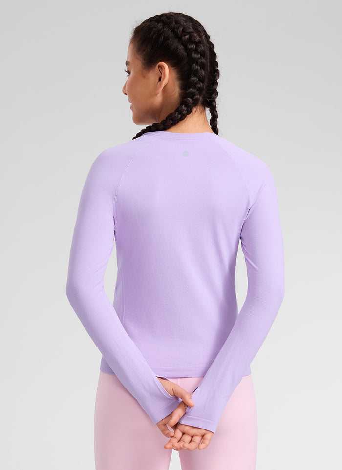 CRZ YOGA Girl's Seamless Sports Scoop Neck Hip length Long Sleeve Elfin Purple