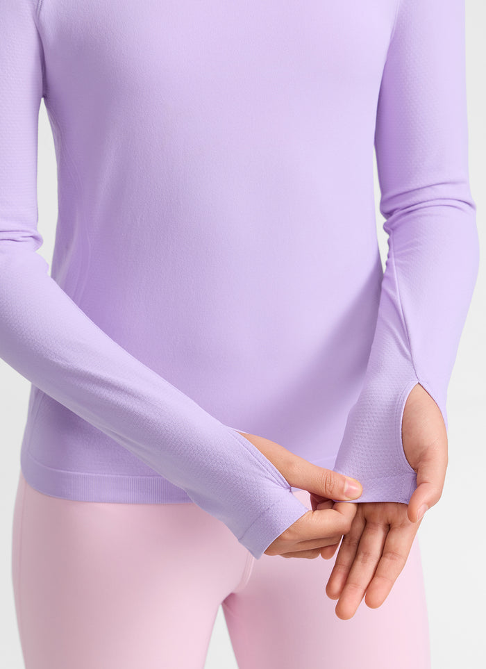 CRZ YOGA Girl's Seamless Sports Scoop Neck Hip length Long Sleeve Elfin Purple