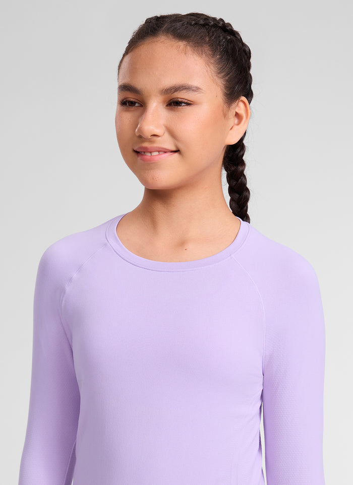 CRZ YOGA Girl's Seamless Sports Scoop Neck Hip length Long Sleeve Elfin Purple