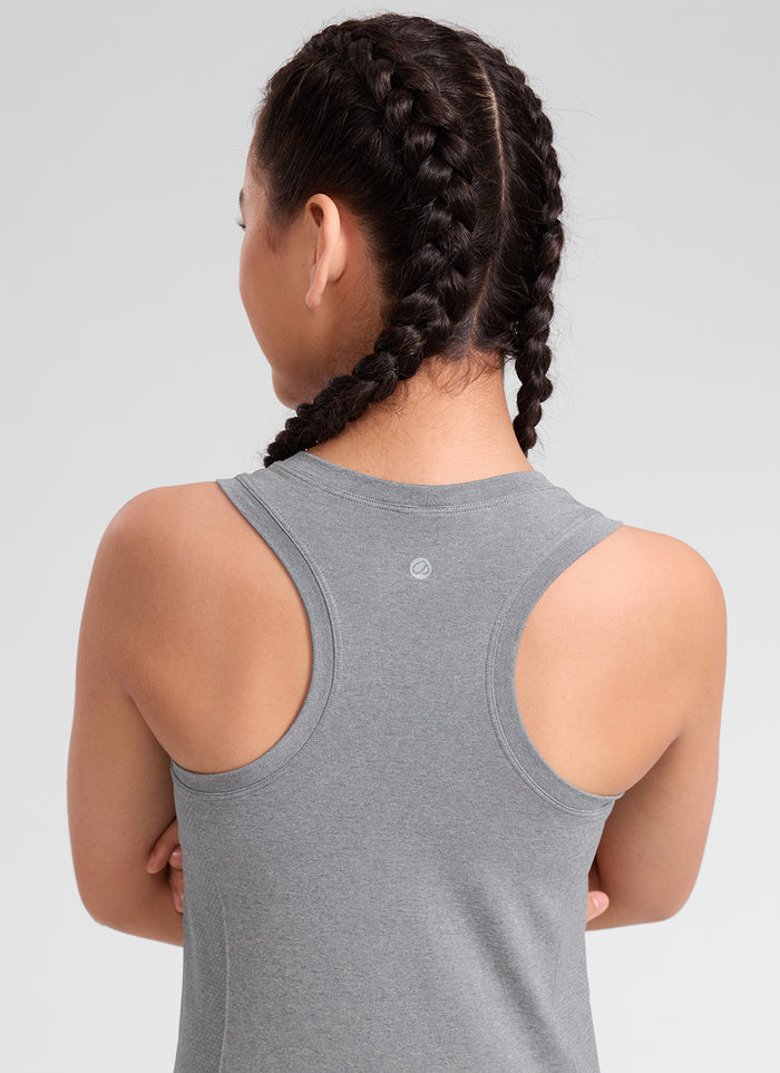 CRZ YOGA Girl's Seamless Casual Crewneck Racerback Waist Length Tank Slate Grey Marl