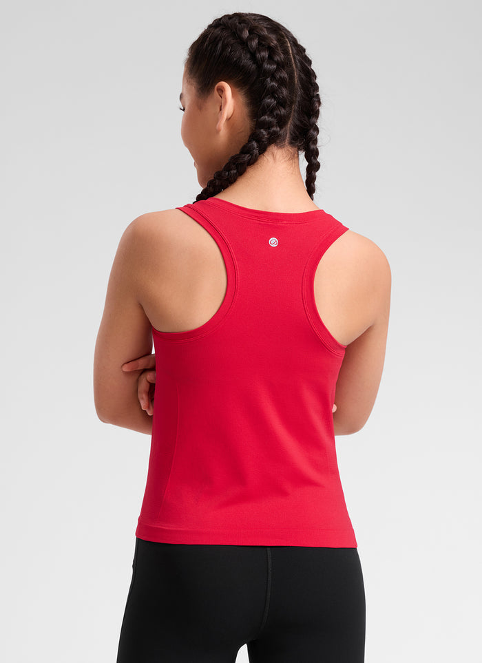 CRZ YOGA Girl's Seamless Casual Crewneck Racerback Waist Length Tank Aurora Red