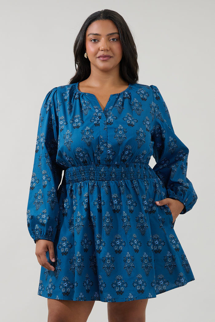 Girna Long Sleeve Mini Dress Gardena Floral Curve