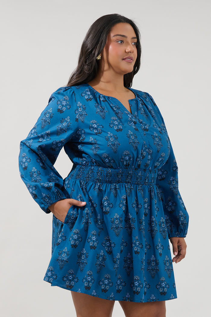 Girna Long Sleeve Mini Dress Gardena Floral Curve