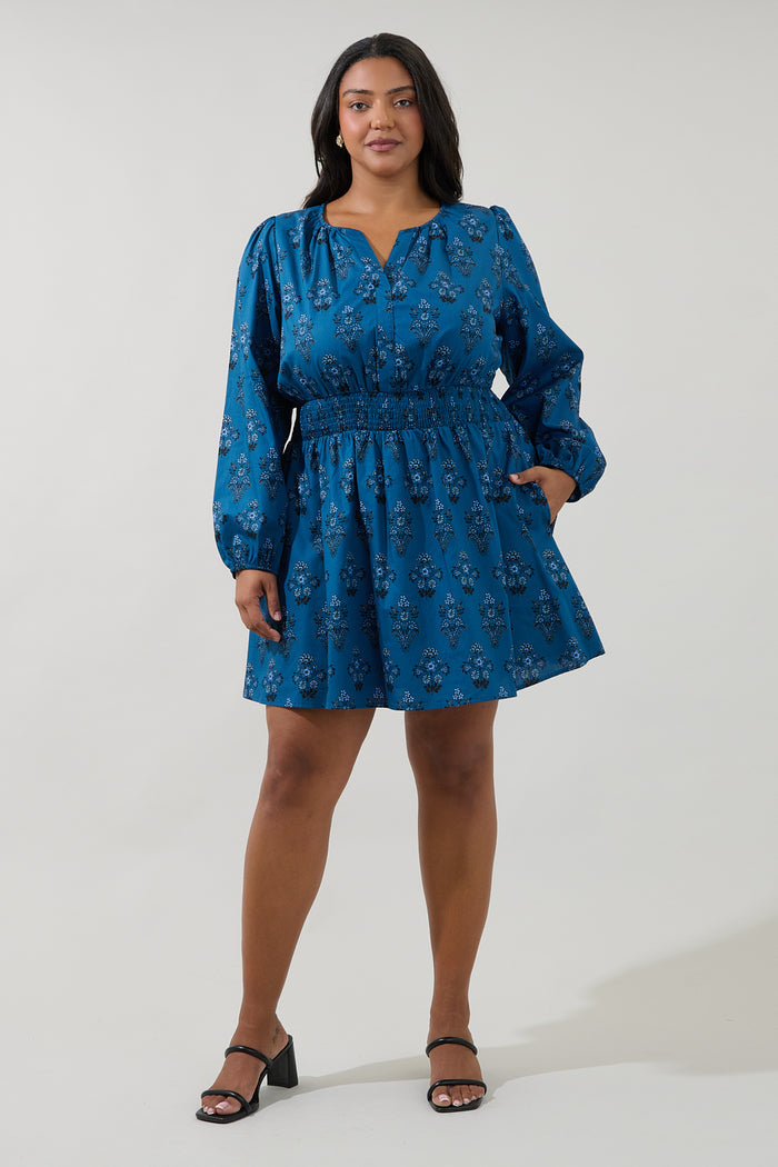 Girna Long Sleeve Mini Dress Gardena Floral Curve