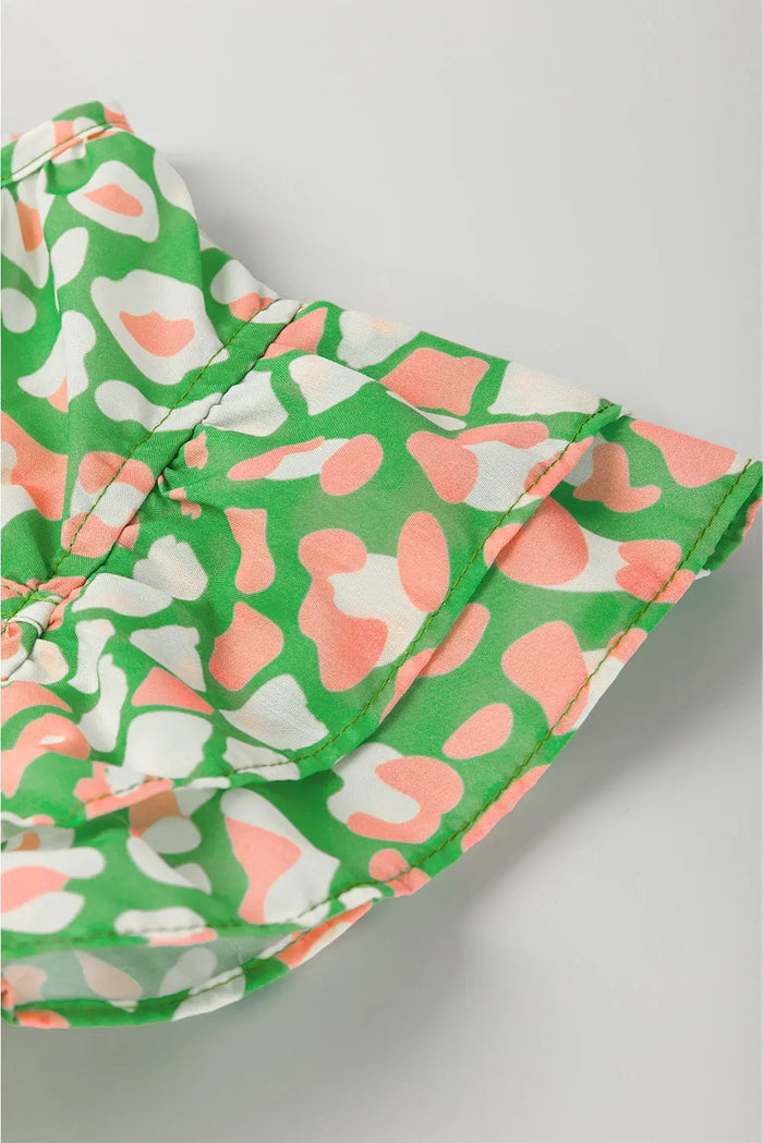 Green Abstract Leopard Tied Front Flutter Sleeve Blouse - Tops/Blouses & Shirts