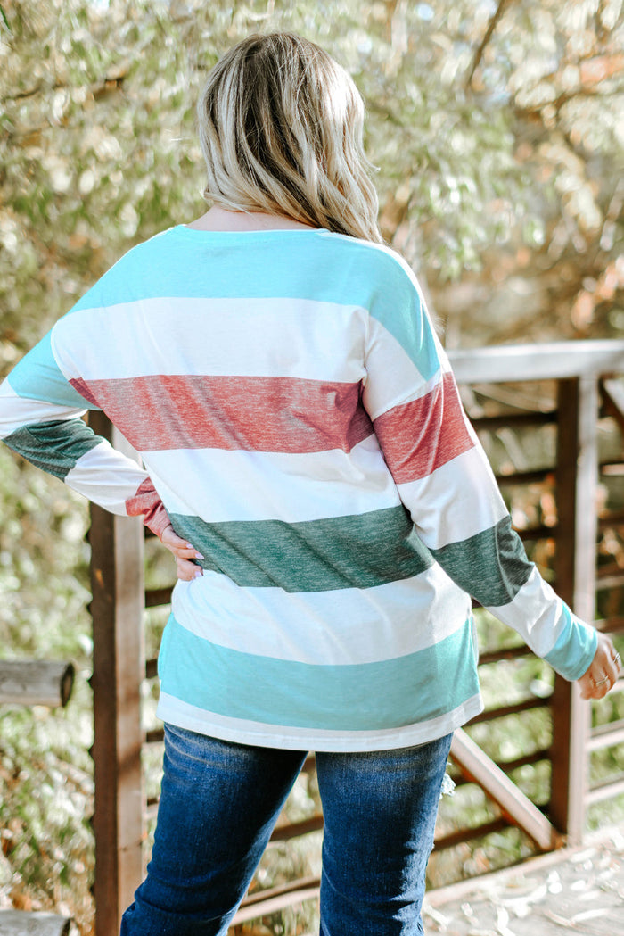 Green Plus Size Colourblock Pullover Top - Size/Plus Tops/Plus Long Sleeve Tops