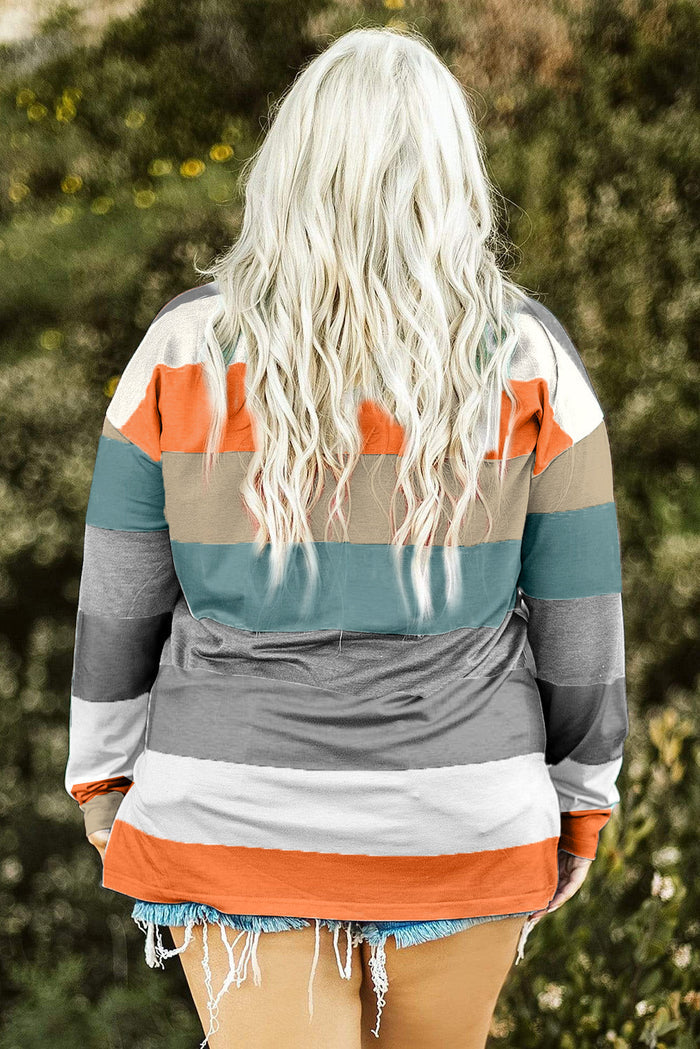 Green Plus Size Colourblock Pullover Top - Size/Plus Tops/Plus Long Sleeve Tops