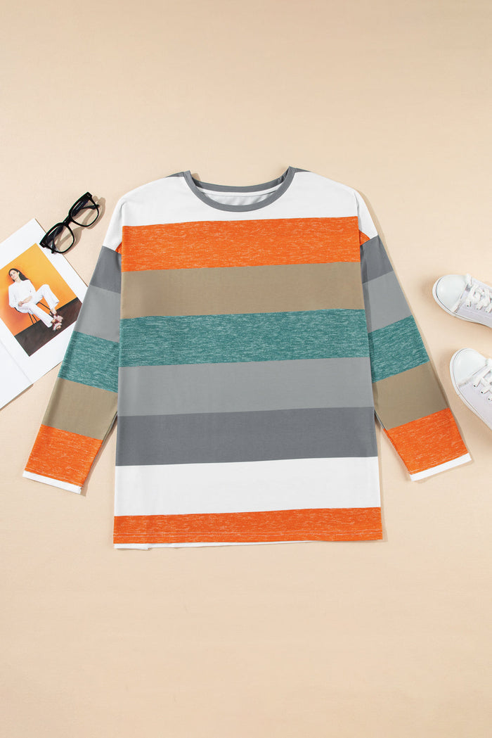 Green Plus Size Colourblock Pullover Top - Size/Plus Tops/Plus Long Sleeve Tops