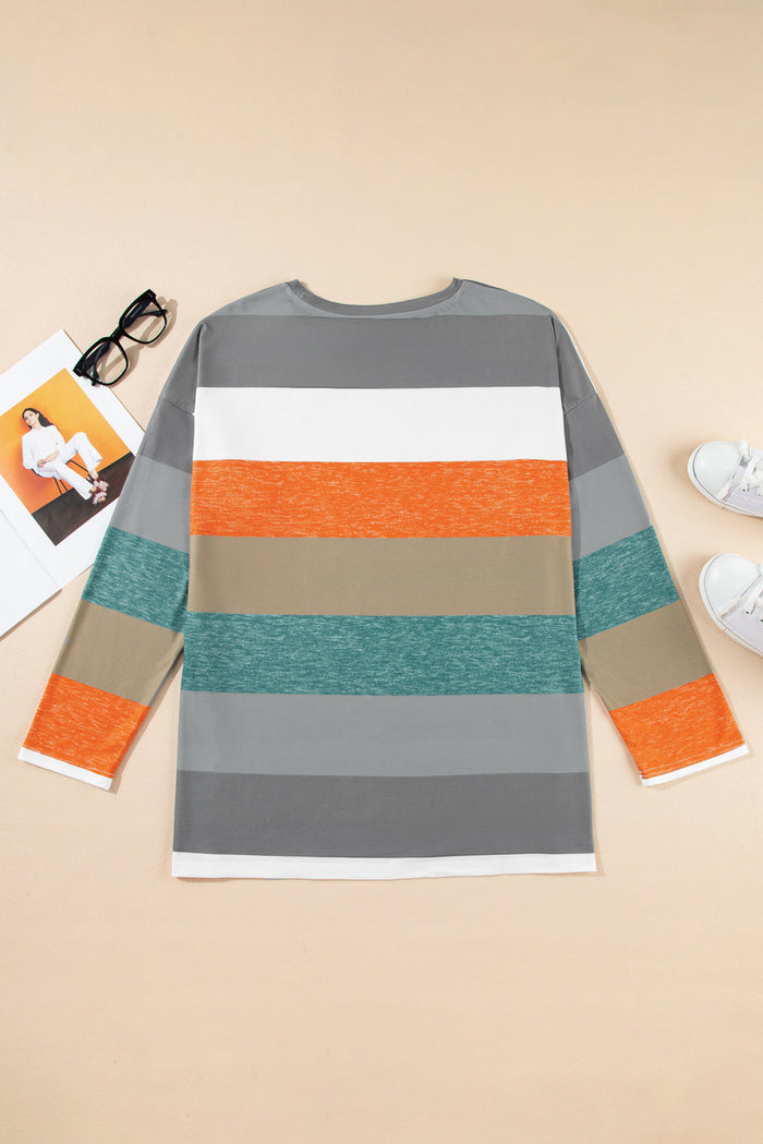 Green Plus Size Colourblock Pullover Top - Size/Plus Tops/Plus Long Sleeve Tops
