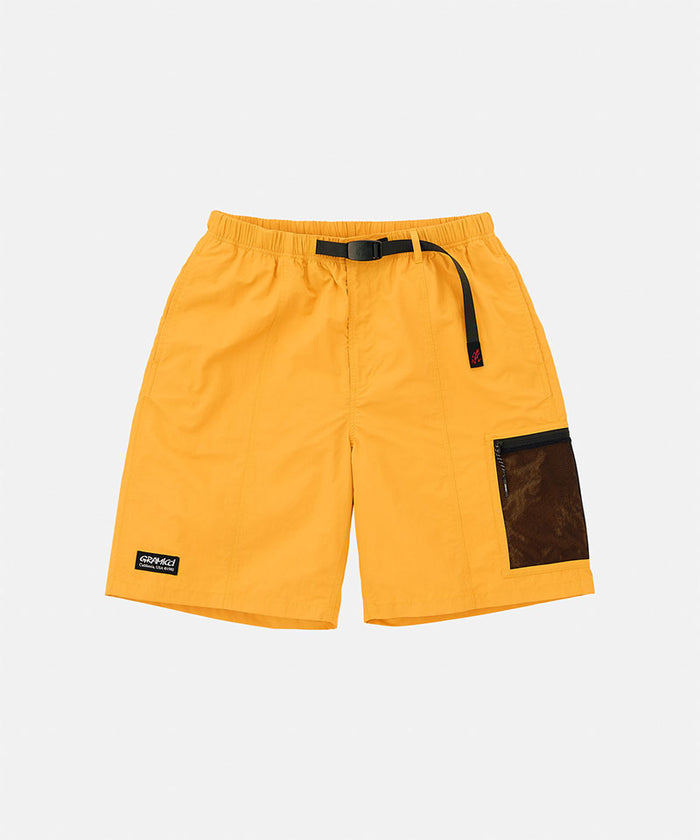 Mango Gramicci Guide Shorts with a black belt and black accents against a light-tone background.