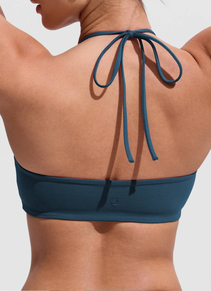 CRZ YOGA Women's Swimwear U Neck Open Back Self Tie Halter Bikini Tops Insignia Blue