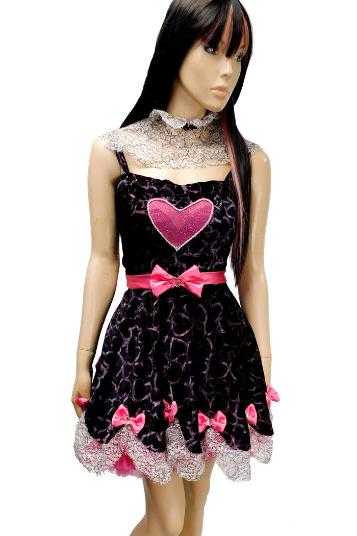 Hand Painted Velvet Heart Dress Gothic Vampire School Girl Cosplay Costume