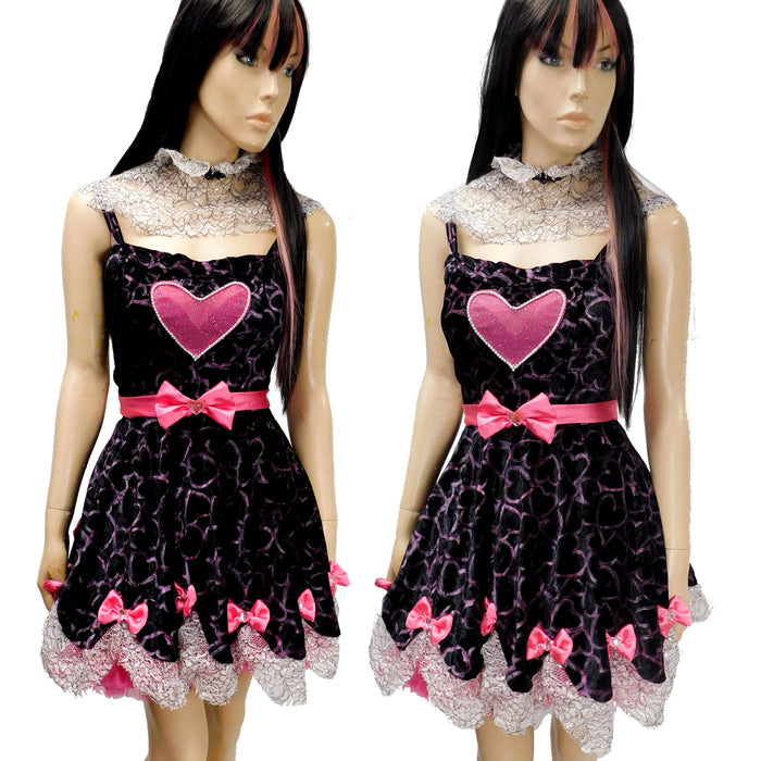 Hand Painted Velvet Heart Dress Gothic Vampire School Girl Cosplay Costume