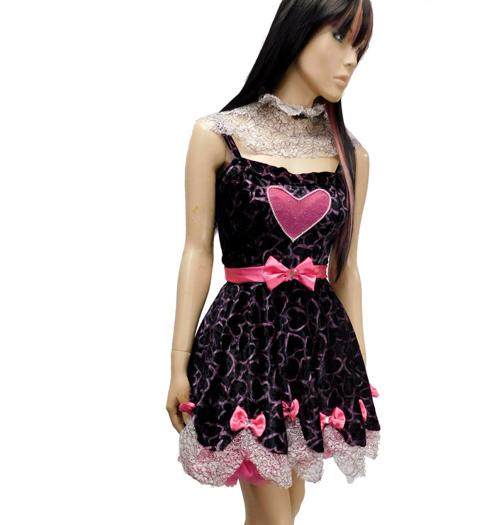 Hand Painted Velvet Heart Dress Gothic Vampire School Girl Cosplay Costume