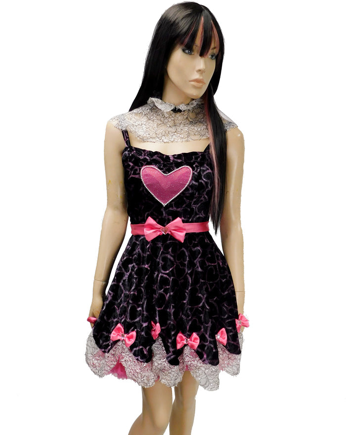 Hand Painted Velvet Heart Dress Gothic Vampire School Girl Cosplay Costume