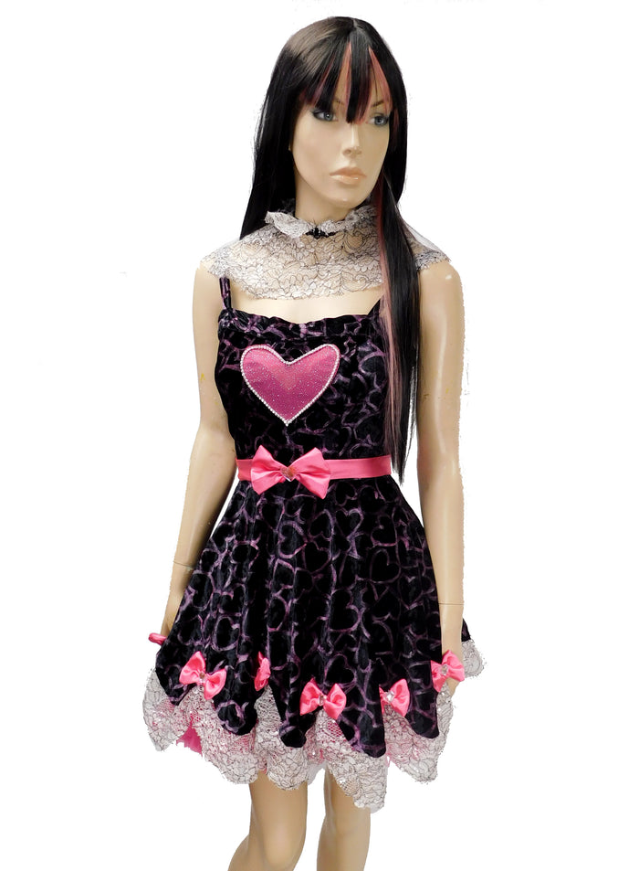 Hand Painted Velvet Heart Dress Gothic Vampire School Girl Cosplay Costume