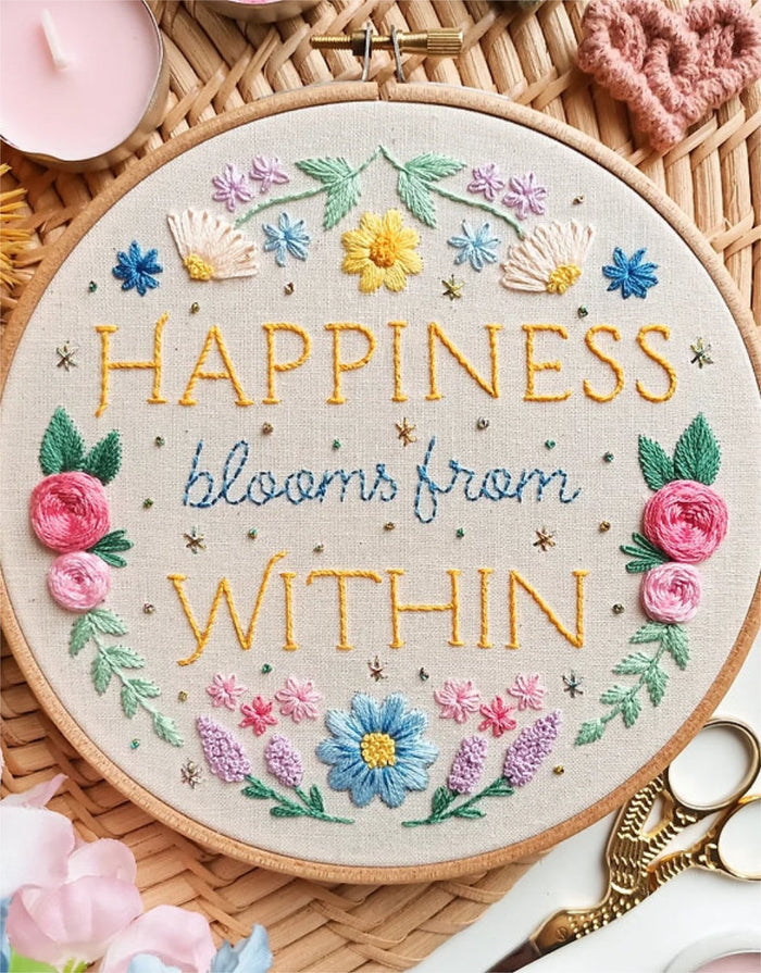 Happiness Blooms from Within Embroidery Kit, EmBeaRoidery