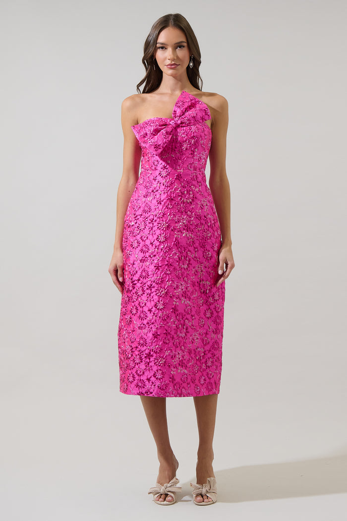 Harrington Jacquard Lola Bow Strapless Midi Dress