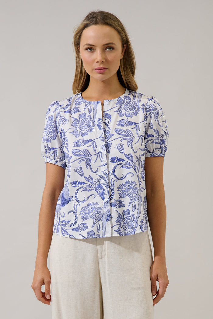 Hiller Button Down Top Virda Floral