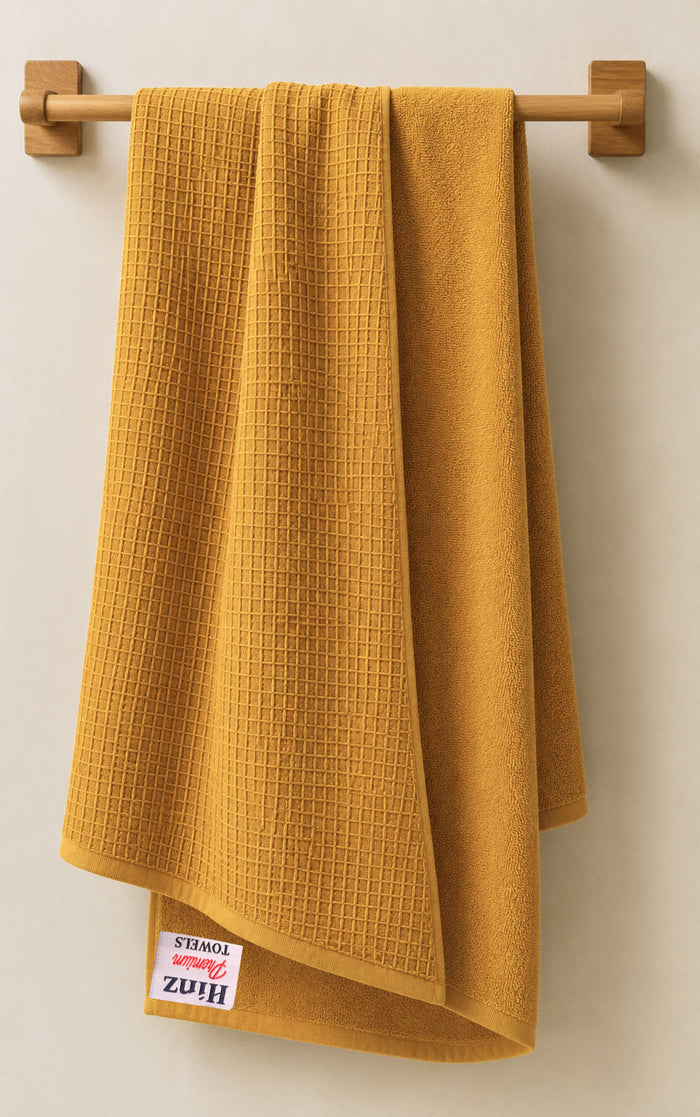 Hinz Premium Mustard Bath Sheet Towel – 100% Combed Cotton Waffle Texture