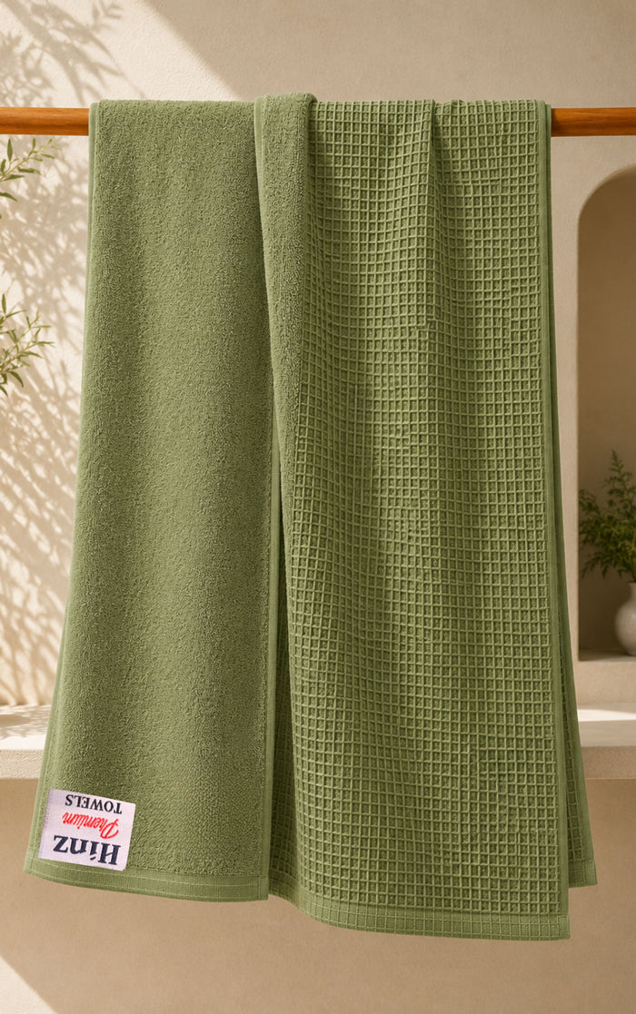 Hinz Premium Sage Green Bath Sheet Towel – 100% Combed Cotton Waffle Texture