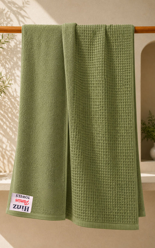 Hinz Premium Sage Green Bath Sheet Towel – 100% Combed Cotton Waffle Texture