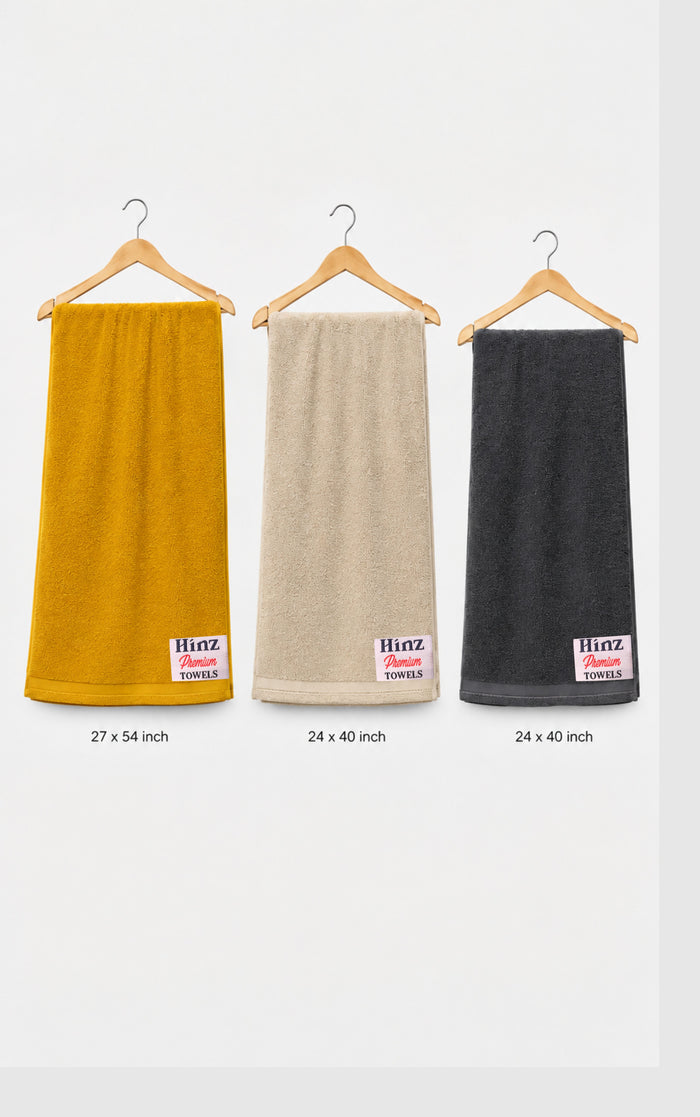 Hinz Premium Towel Set 100% Combed Cotton Set 3PACK