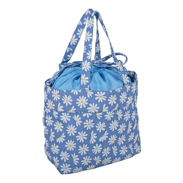 Hobby Gift: Craft Bag (M): Drawstring: Denim Daisies: Item size: (d/w/h) 17 x 30 x 28cm.