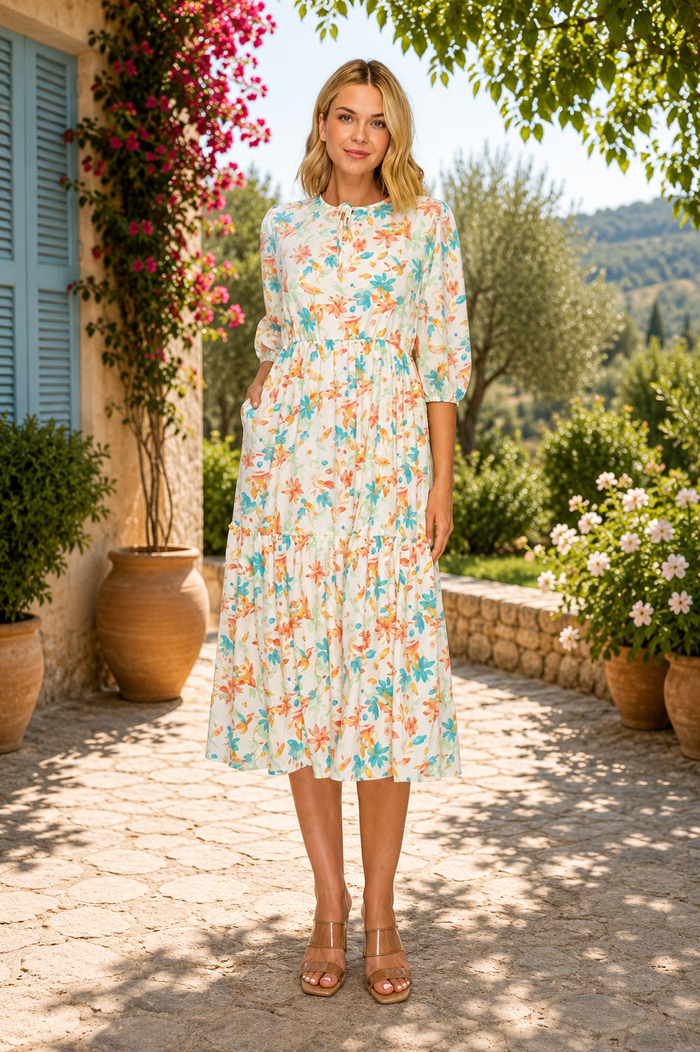 Hope Peach & Teal Floral Dress-Final Sale