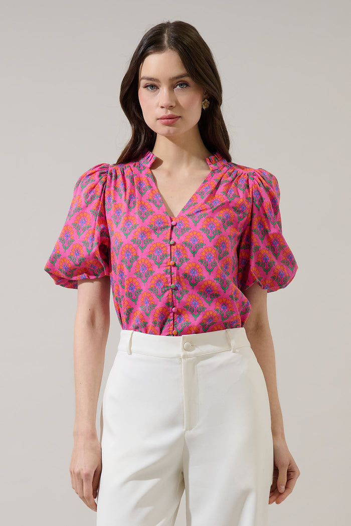 Idara Button Down Top Kendrie Floral