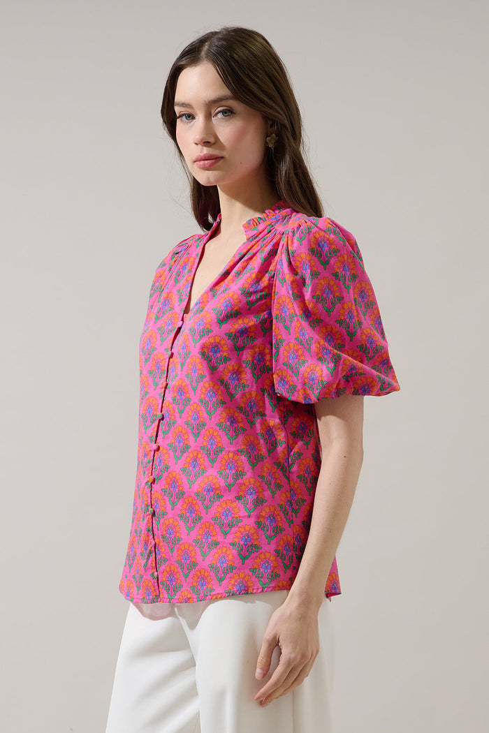 Idara Button Down Top Kendrie Floral