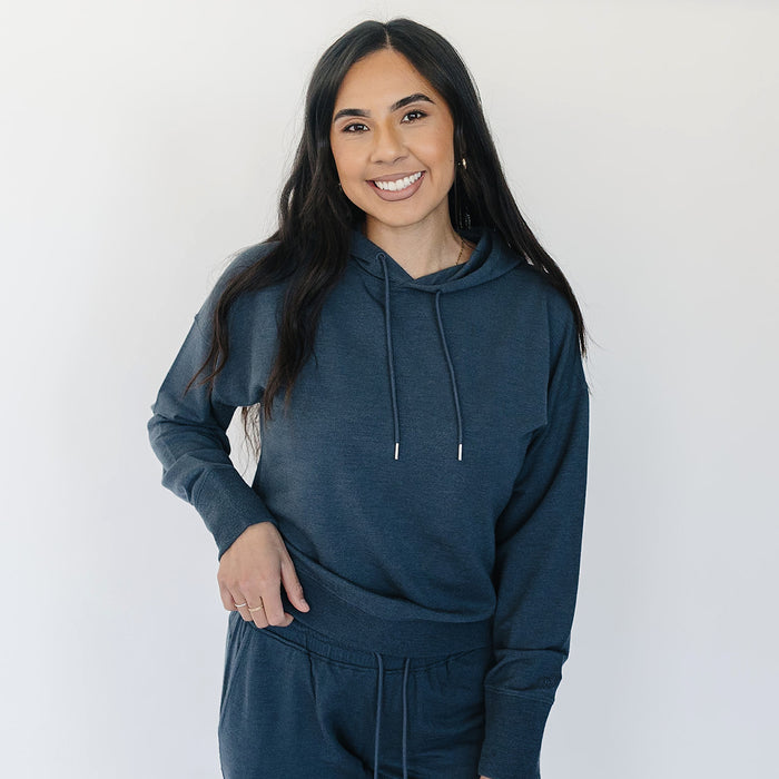 IMPERFECT Women's Merino Wool Hoodie, Blue Graphite